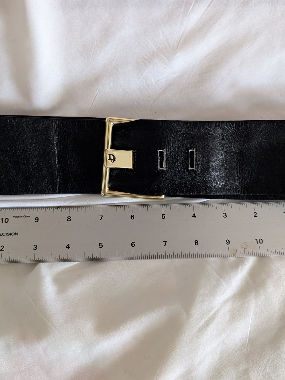 Dior Black Leather Belt with Gold-tone Logo Buckle, Vintage